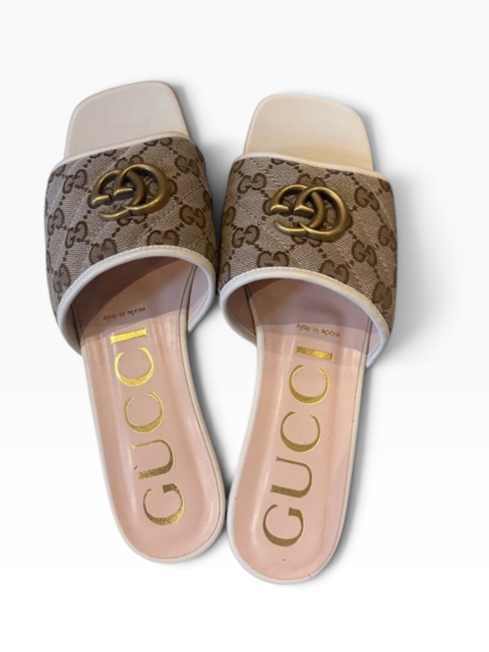 Gucci Brown GG Canvas Slide Mules with Gold Double G - Picture 2 of 6
